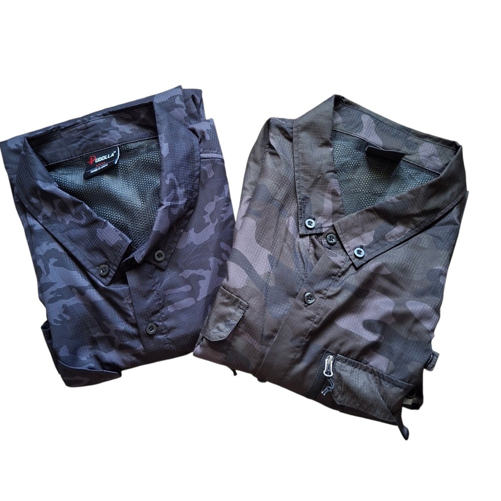 Lot of 2 PUDOLLA Men's 3XL Fishing Shirt Camo Short Sleeve Tactical Vented